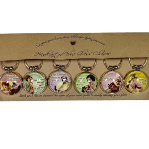 🍷 Pack of 6🍸 NWT Handmade Funny Wine Cocktail Drinking Glass Charm Markers